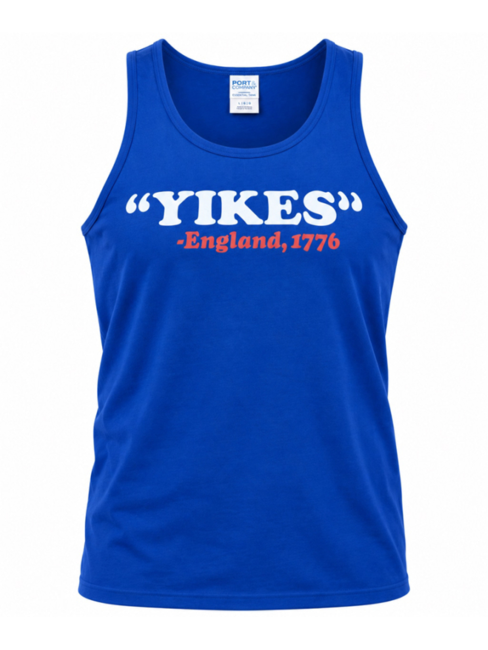 Port & Company Yikes England 1776 Tank Top Mens M Blue Funny USA Graphic Shirt